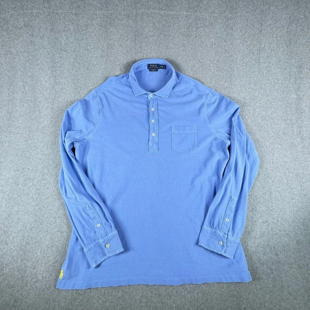 Polo Ralph Lauren Polo Shirt Mens XXL Blue Long Sleeve Featherweight‎ Mesh Logo